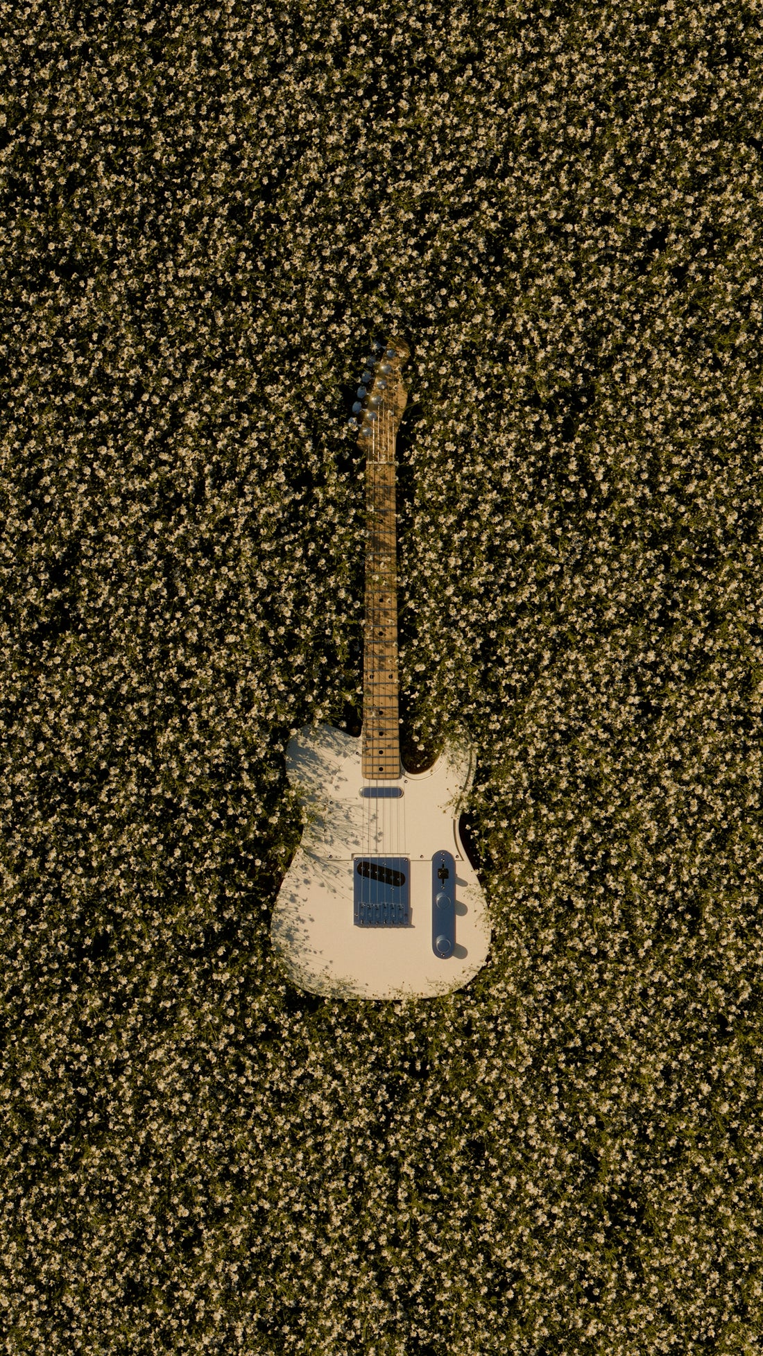 A guitar that is laying on the ground