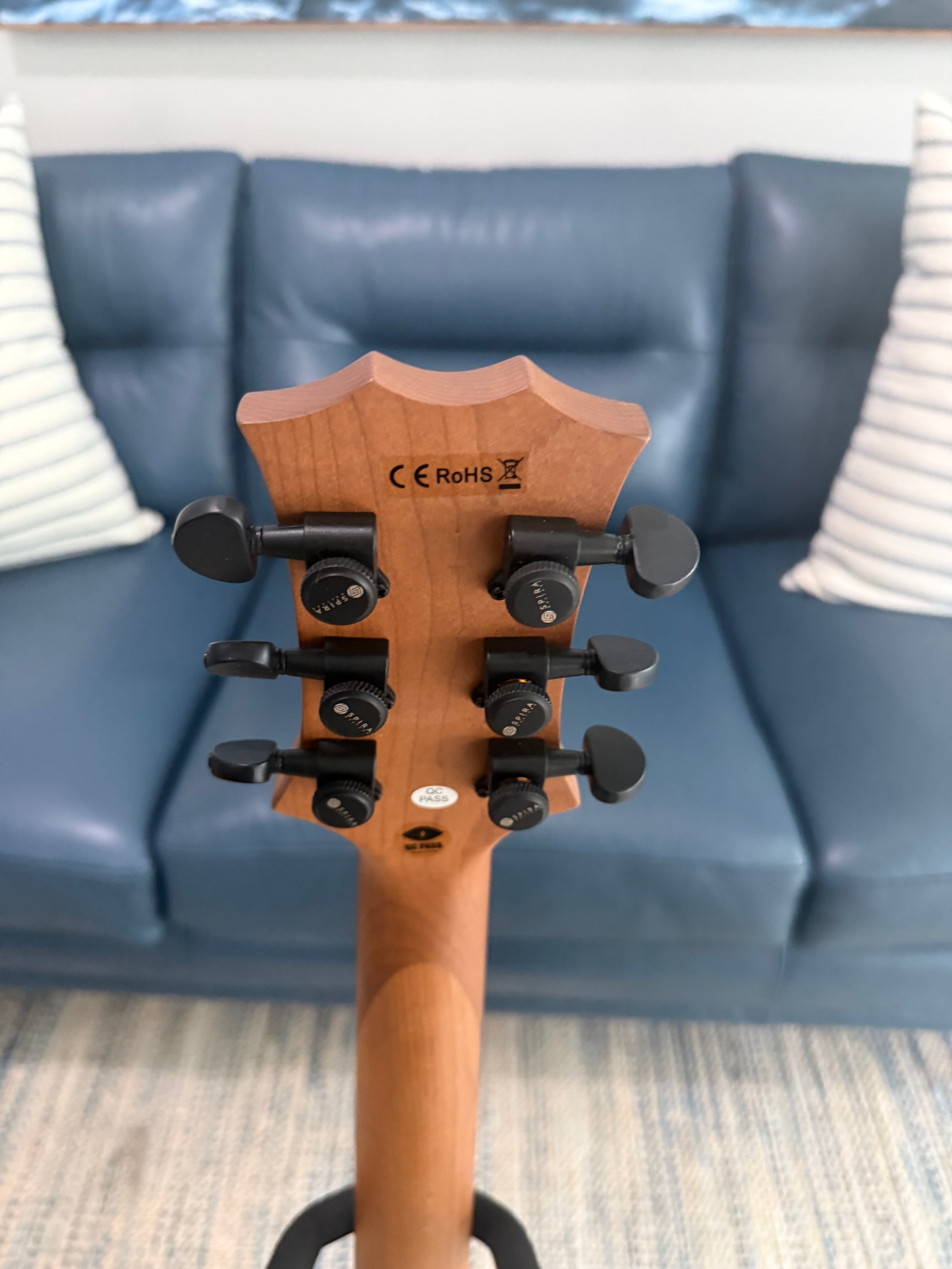Palm Harbor Music Spira L-400 MBK bass guitar with black finish, four strings, and ergonomic design.