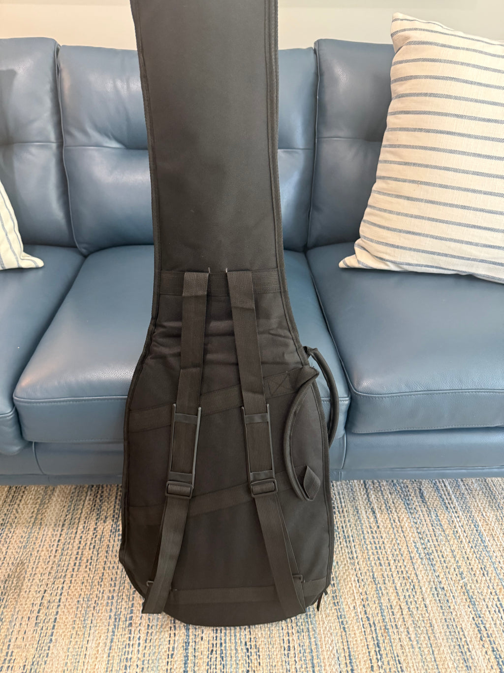 Palm Harbor Economy Electric Bass Guitar Gig Bag showing padded exterior and carrying straps for bass guitar protection and transport.