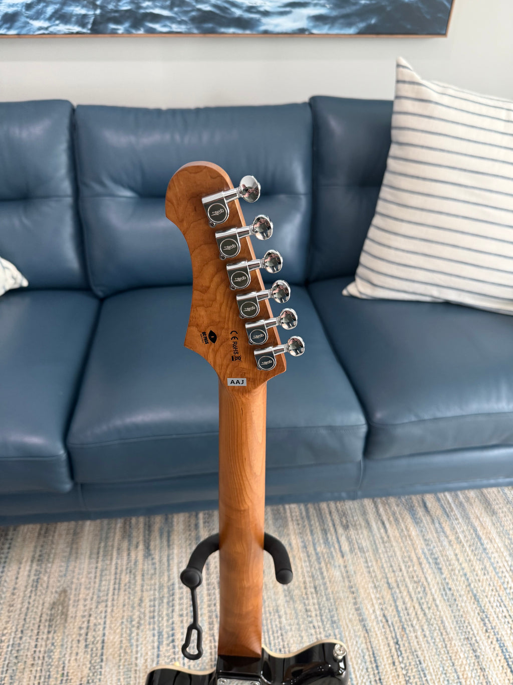 Palm Harbor Music JET JJ-350 BK electric guitar with a sleek black finish and classic design.