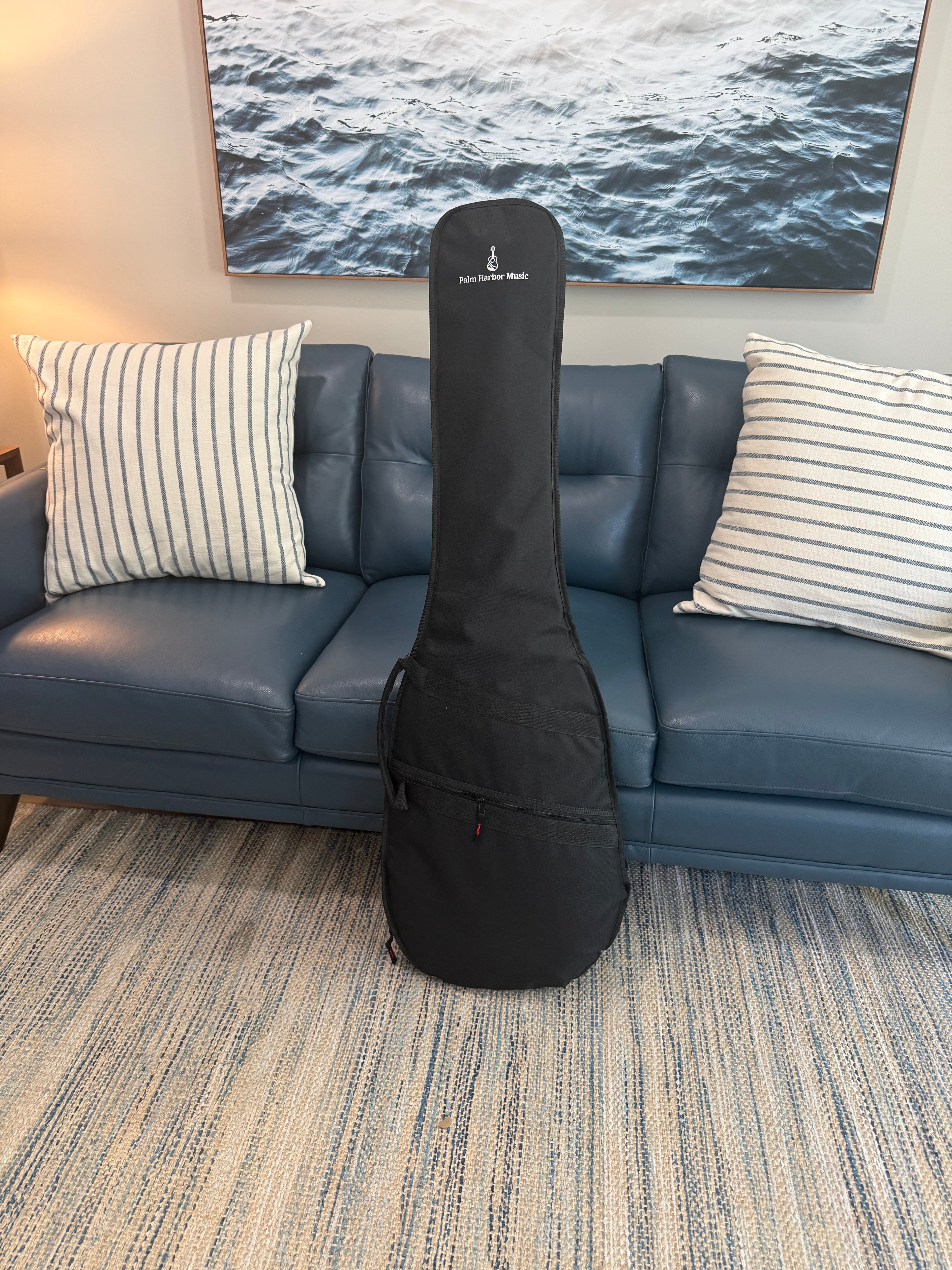 Palm Harbor Economy Electric Bass Guitar Gig Bag, black padded case with handles for Palm Harbor Music bass guitar protection.
