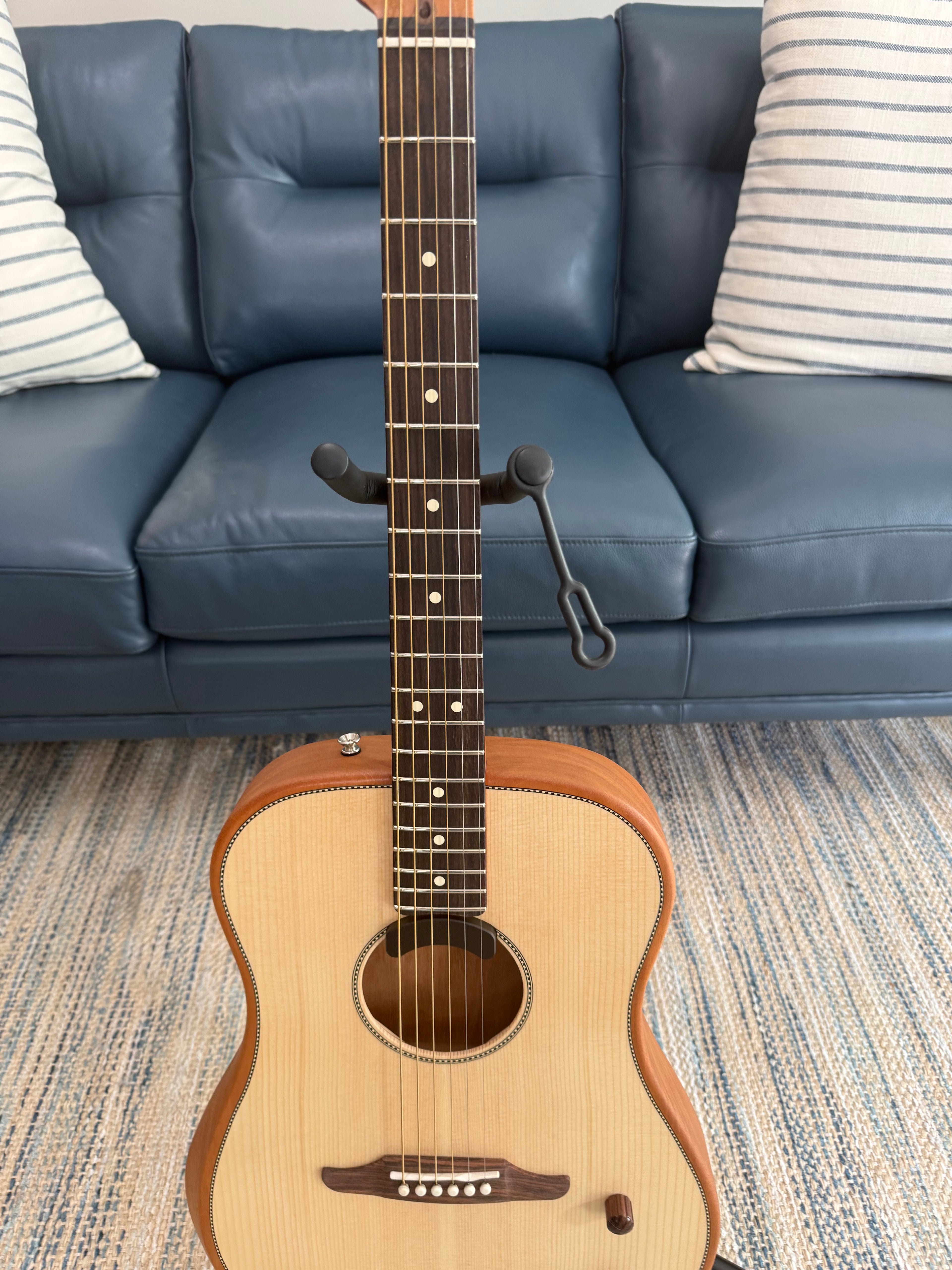 Used Fender Highway Series dreadnought acoustic electric guitar with a natural finish, showing the body and neck details.