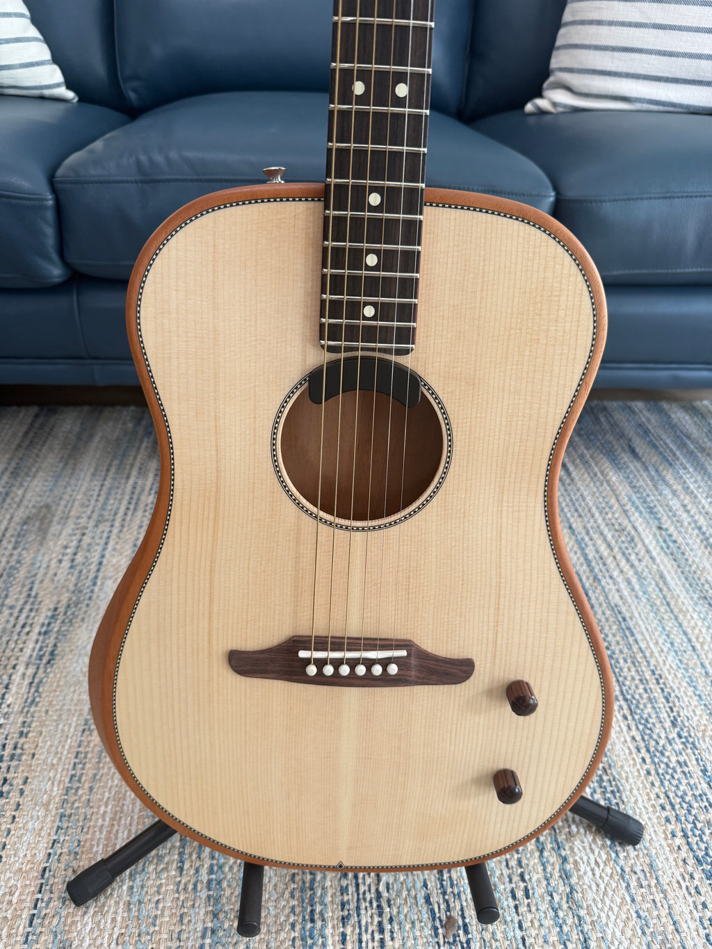 Used mint Fender Highway Series dreadnought acoustic electric guitar, showcasing its body and fretboard details.
