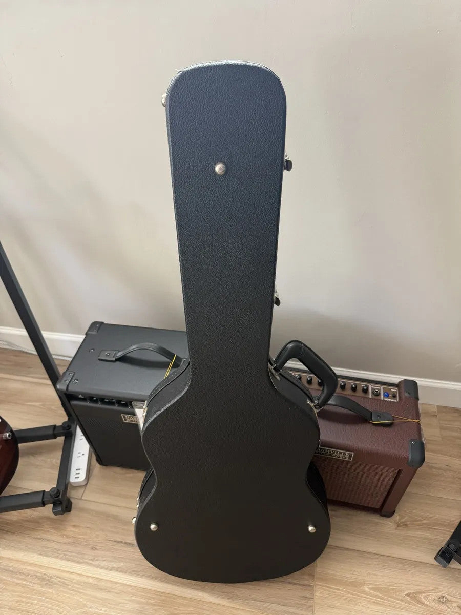 Used Alvarez hollow body electric guitar hardshell case with durable exterior and plush interior padding.