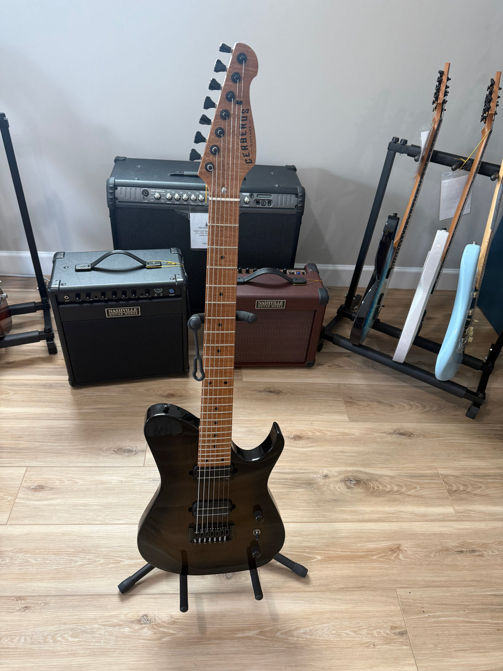 Cerberus Hermes Hodern 2025 in Black Burst, showcasing sleek design and vibrant color pattern on a modern gaming chair.