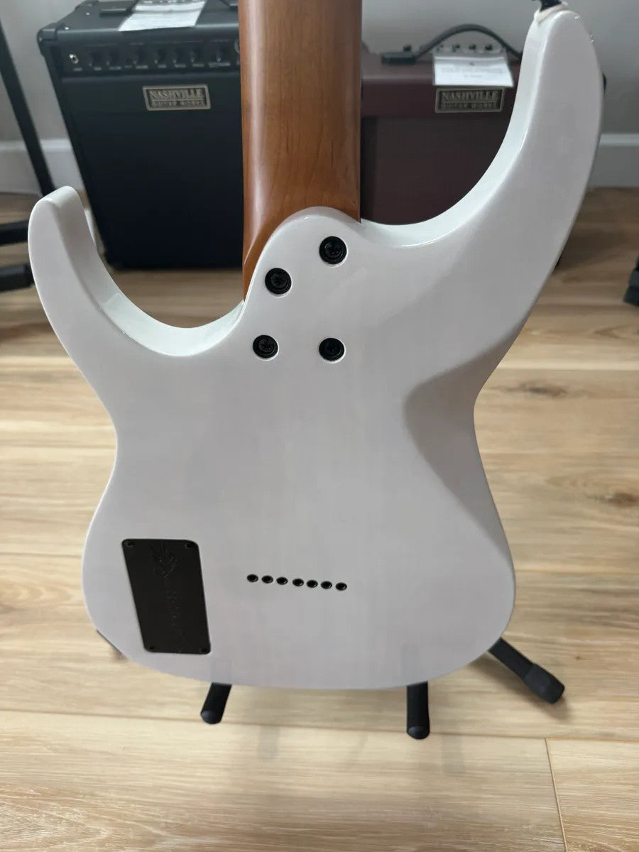 Cerberus Guitars Atlas 7 String in Olympian White with sleek body and elegant design.