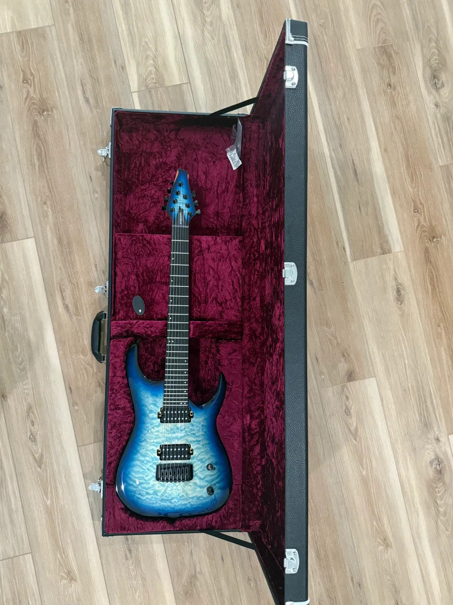 Cerberus Guitars Atlas 7 String in Titan Frost finish, showcasing sleek body and intricate fretboard details.