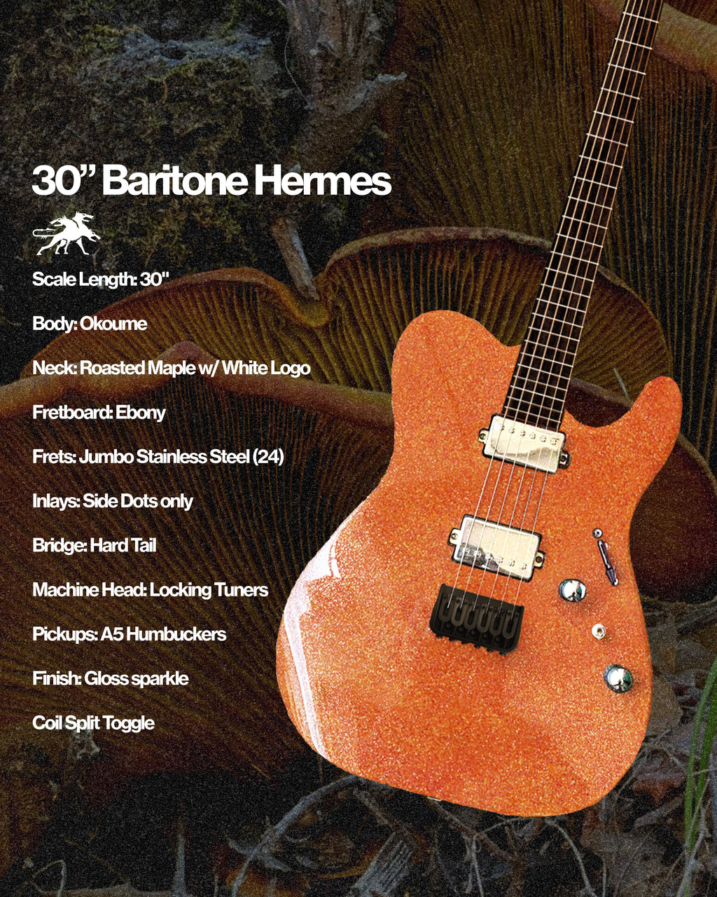 Cerberus Hermes 6HT Baritone in vibrant orange sparkle finish, showcasing its sleek design and craftsmanship.