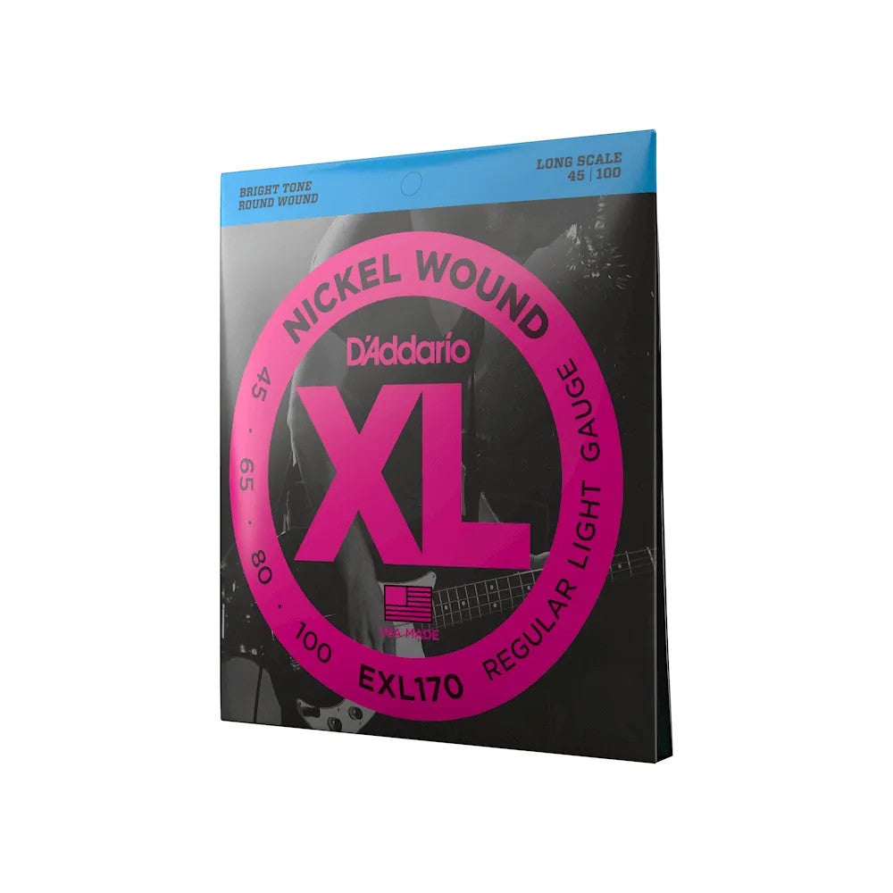 D'Addario EXL170 XL Nickel Bass Strings set, 45-100 gauge, regular light for long-scale bass guitars.