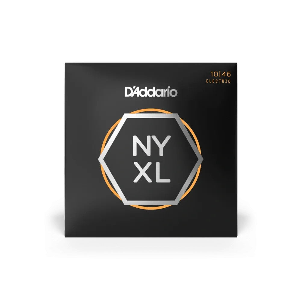 D'Addario NYXL1046 electric guitar strings in gauge 10-46, featuring a vibrant packaging design.