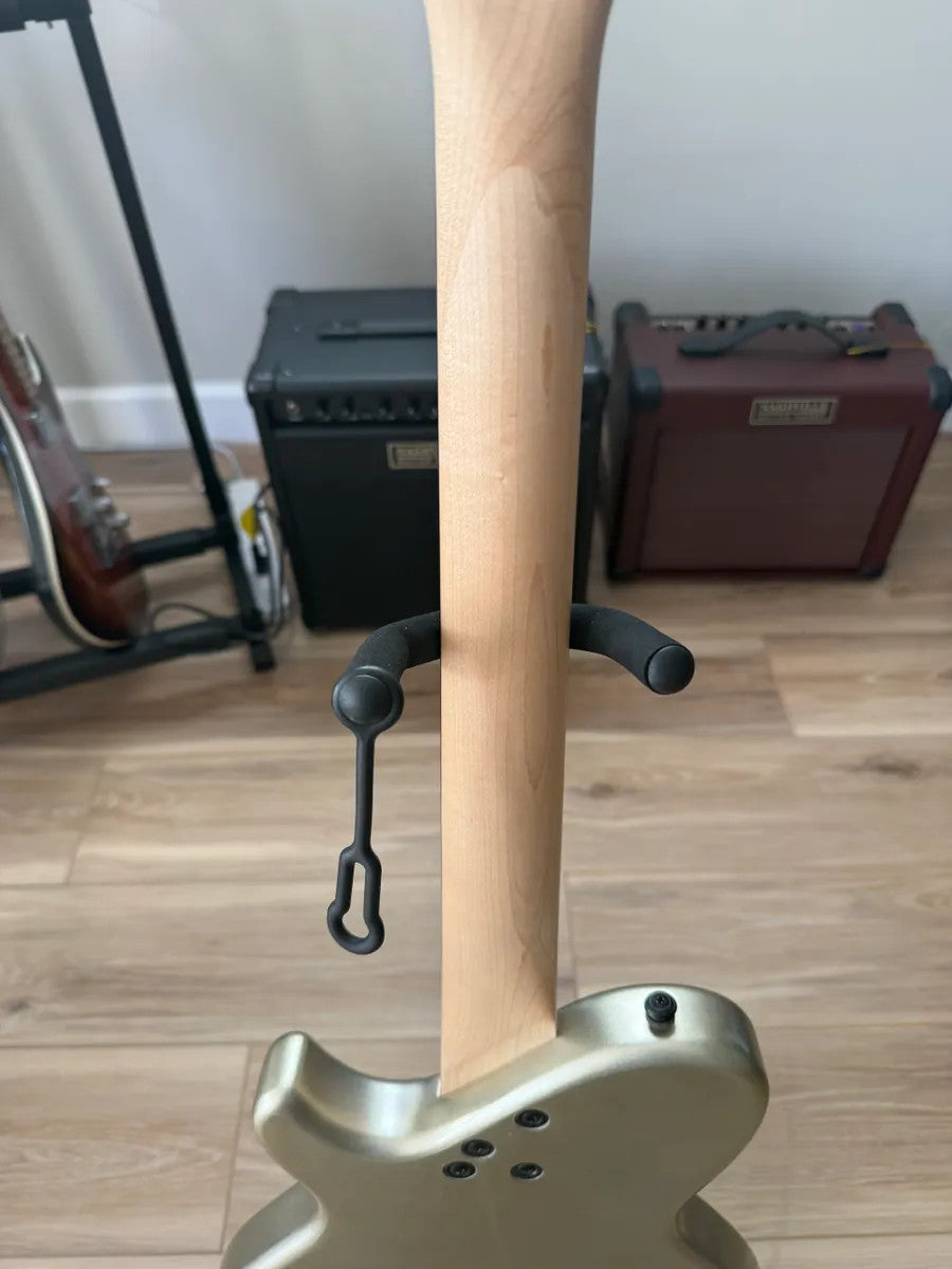 Used Dean EVO XM MSL electric guitar in metallic silver with dual humbuckers and solid body design.