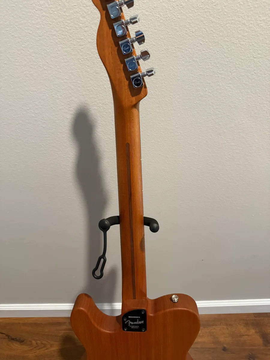 Used Fender Acoustasonic Telecaster guitar in Butterscotch Blonde finish, showcasing its unique body shape and design.