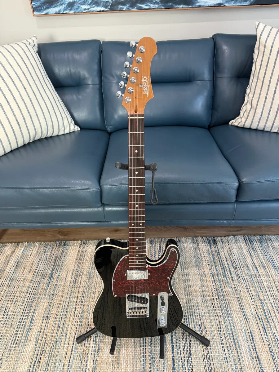 Jet Guitars JT-350 BK R electric guitar in sleek black finish with chrome hardware and a stylish design.