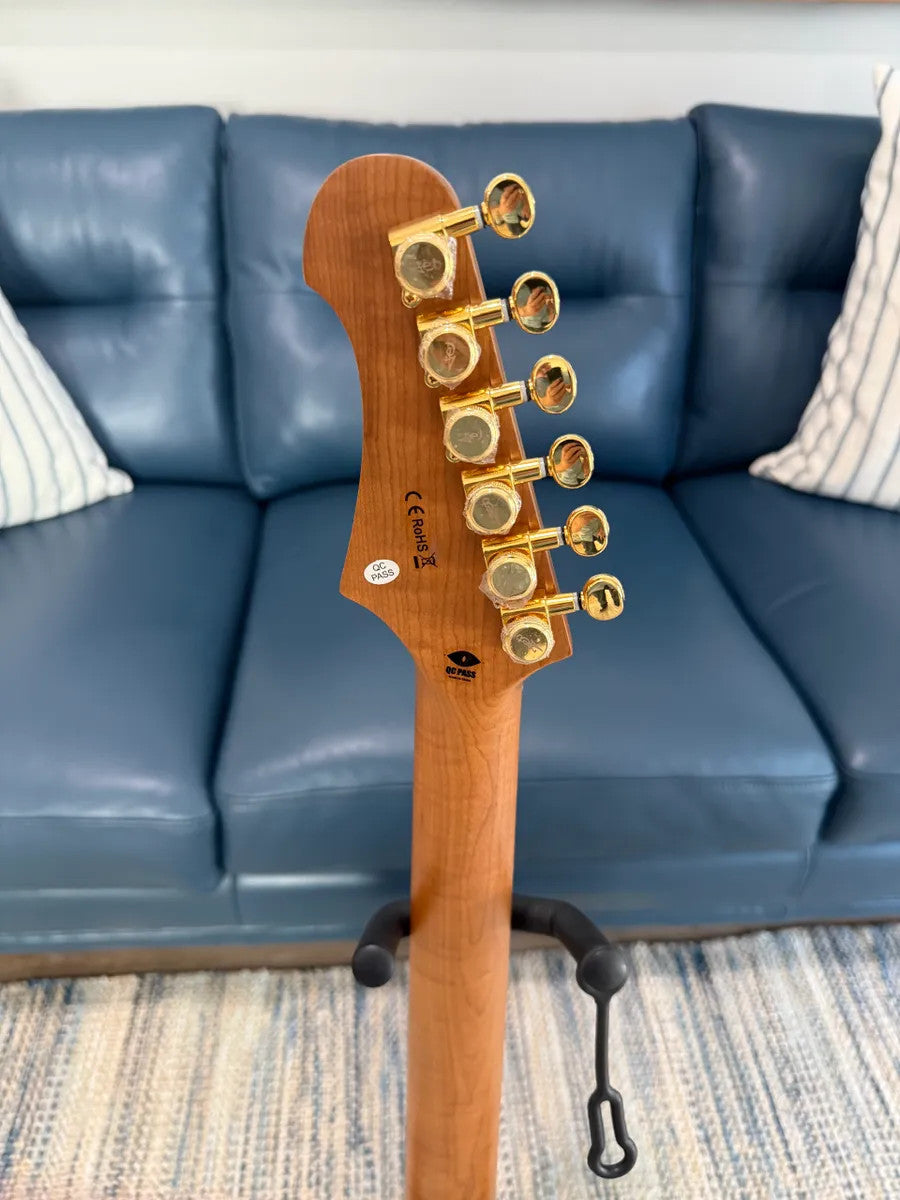 Jet Guitars JS-380 BK G electric guitar in black, showcasing a sleek body and elegant design with chrome hardware.