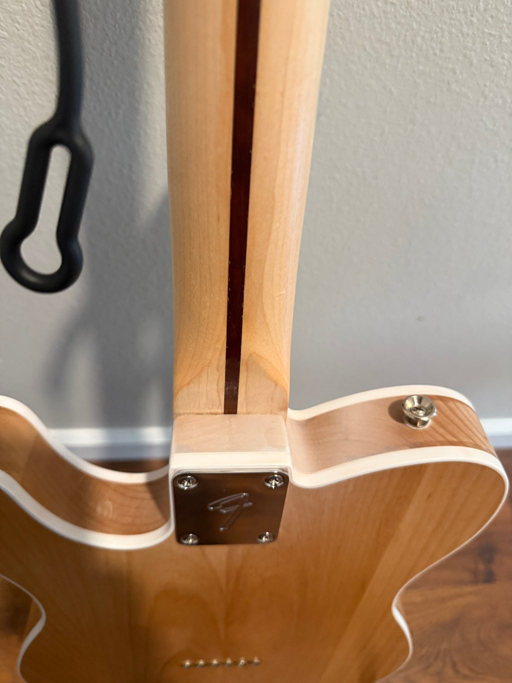 Custom Telecaster by Palm Harbor Music with a vibrant finish and classic design, showcasing its sleek body and pickguard.