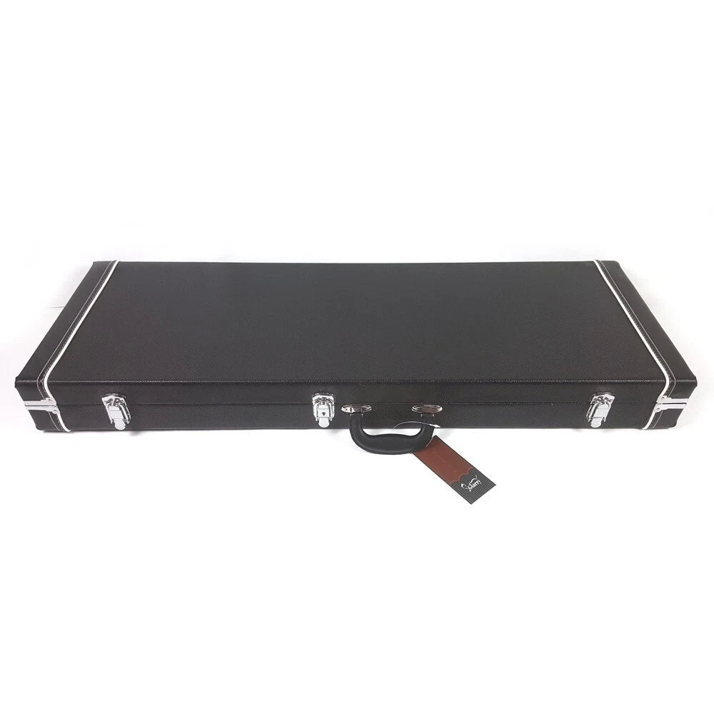 Glarry high grade electric guitar square hard case with sturdy exterior and plush interior for protection.