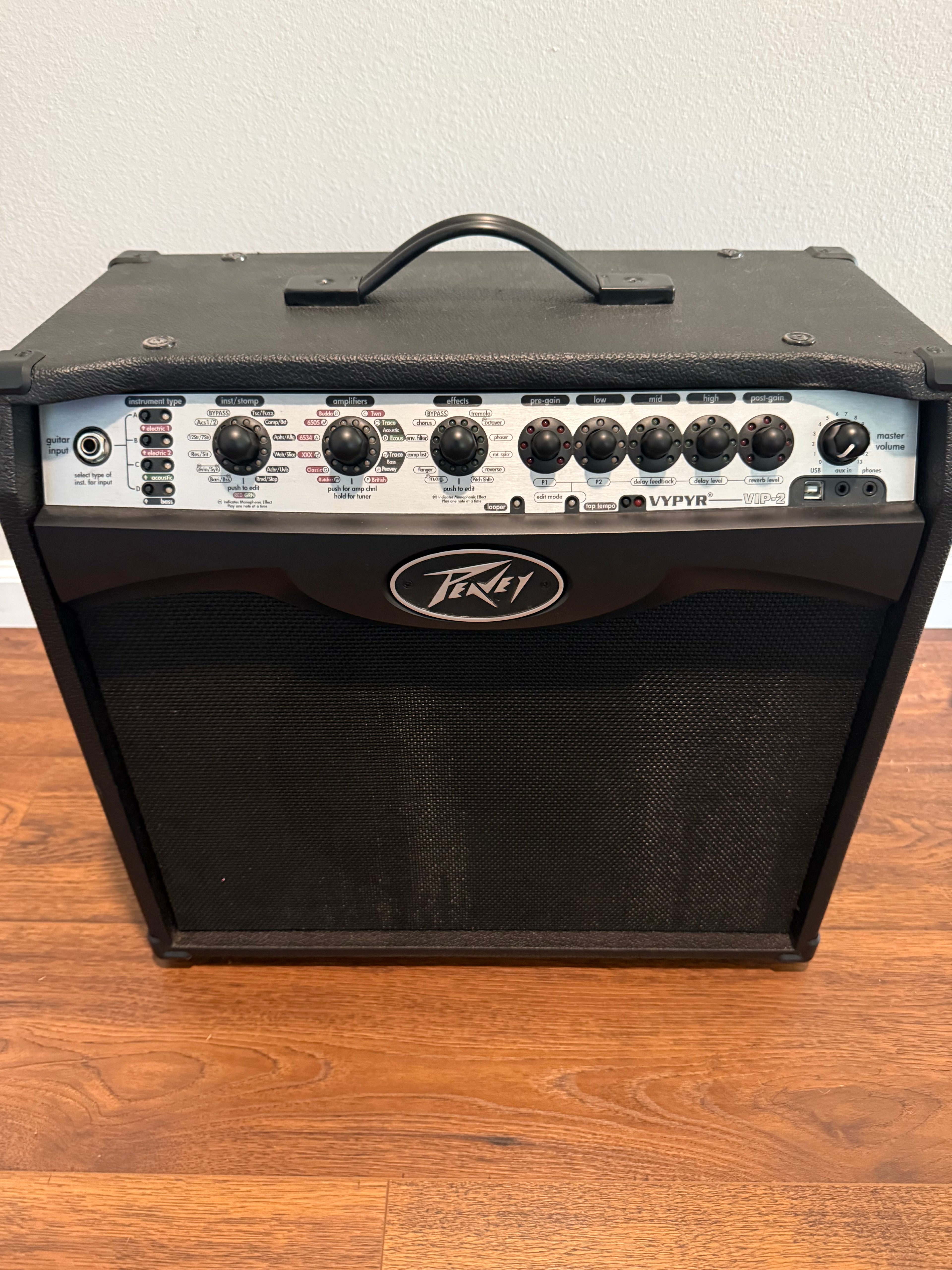 Used Peavey Vypyr VIP 2 modeling 40W combo amp with controls and speaker visible in the image.