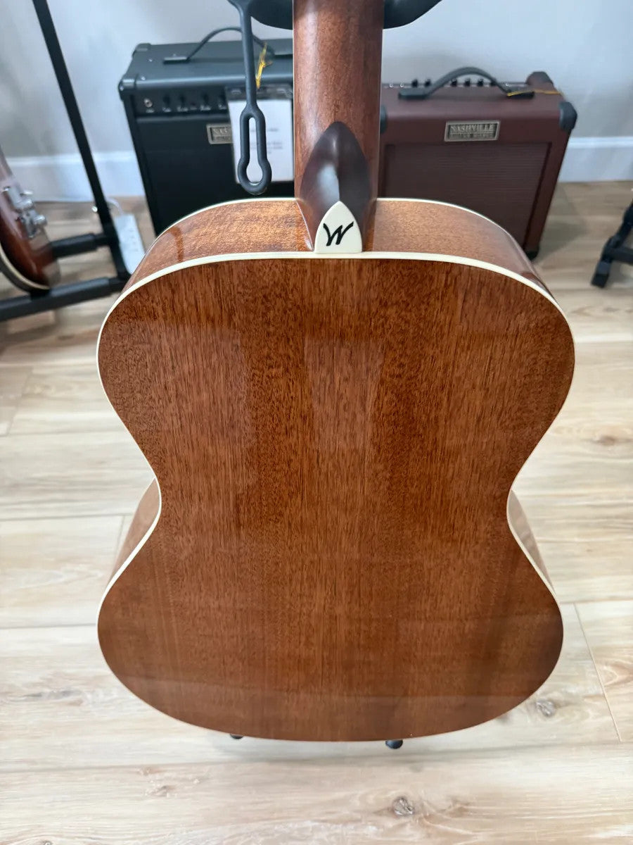 Used Washburn HG12SO WEK Heritage Acoustic Guitar with natural wood finish and classic body shape.