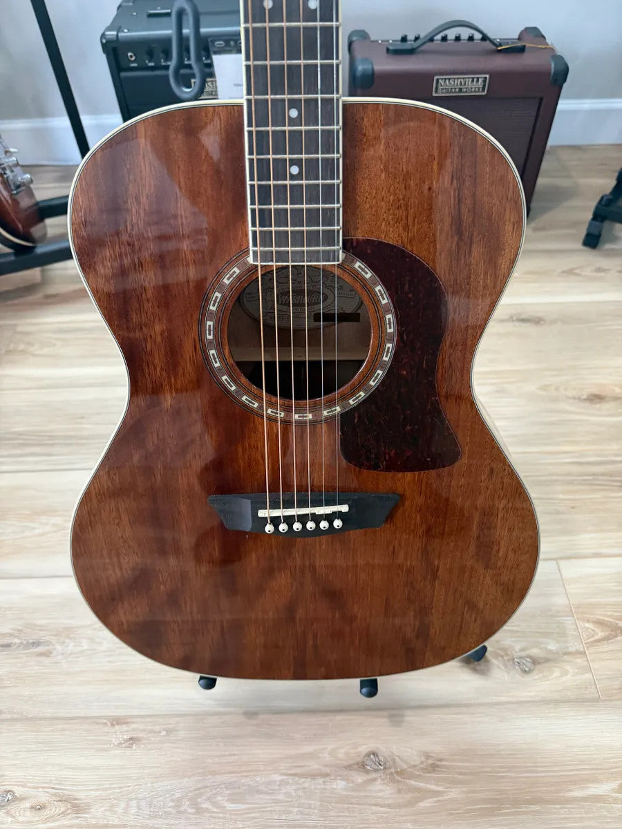 Used Washburn HG12SO WEK Heritage Acoustic Guitar with natural wood finish and classic design.